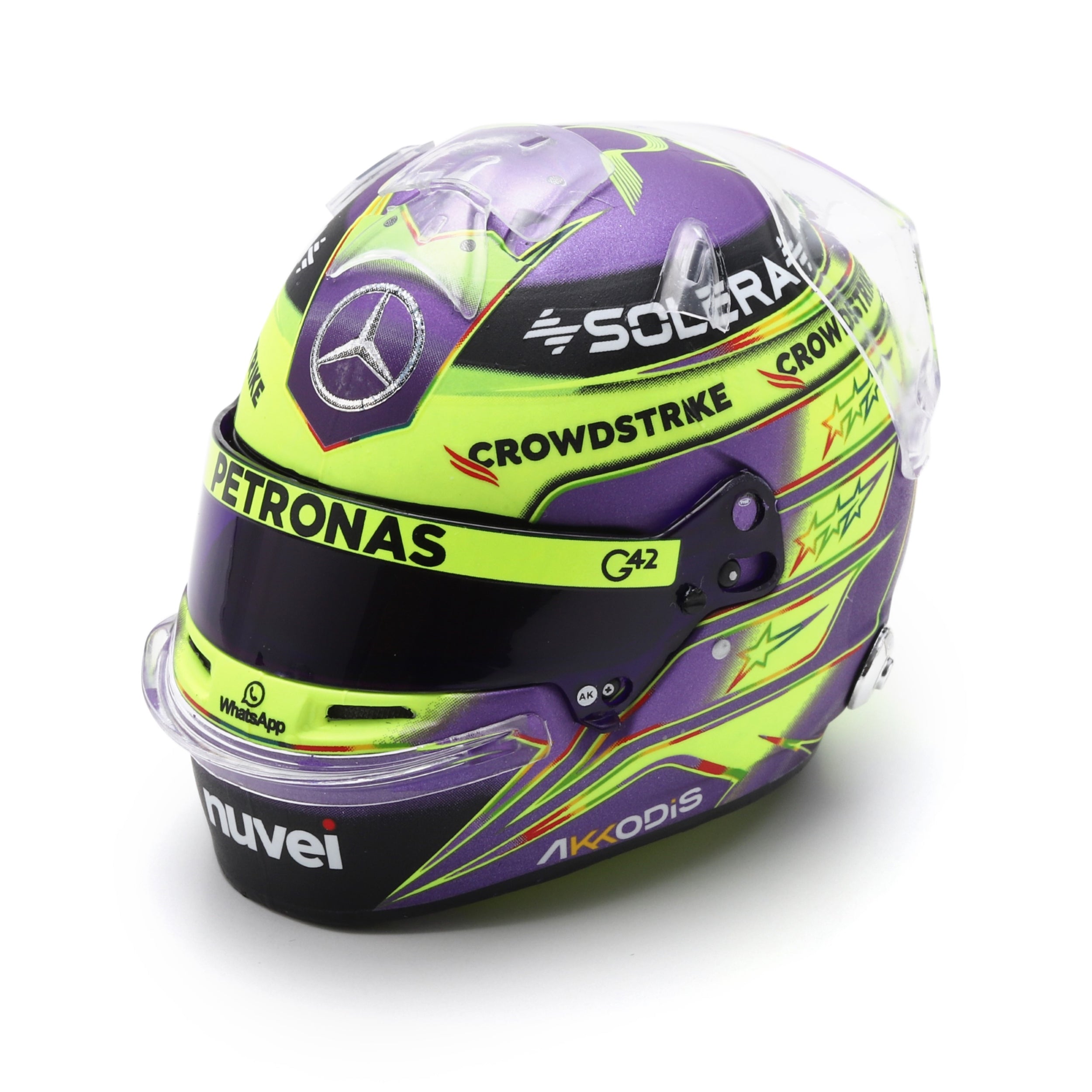Mercedes AMG Petronas Lewis Hamilton 2024 British GP Winner Spark Mini Helmet-Multicolour-1:5 Scale