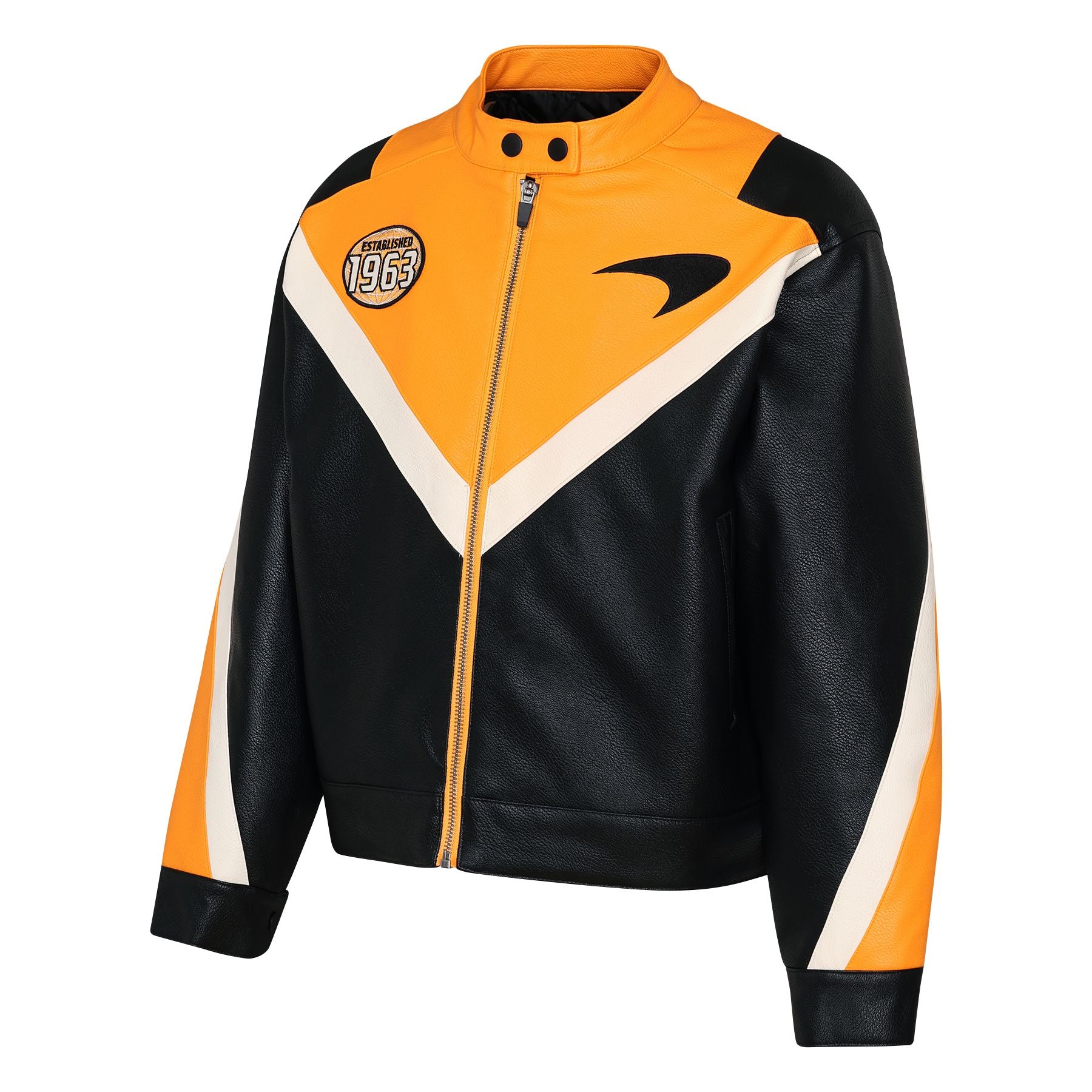 McLaren Racing F1 Roaring Engines Cropped Faux Leather Jacket Womens - Black