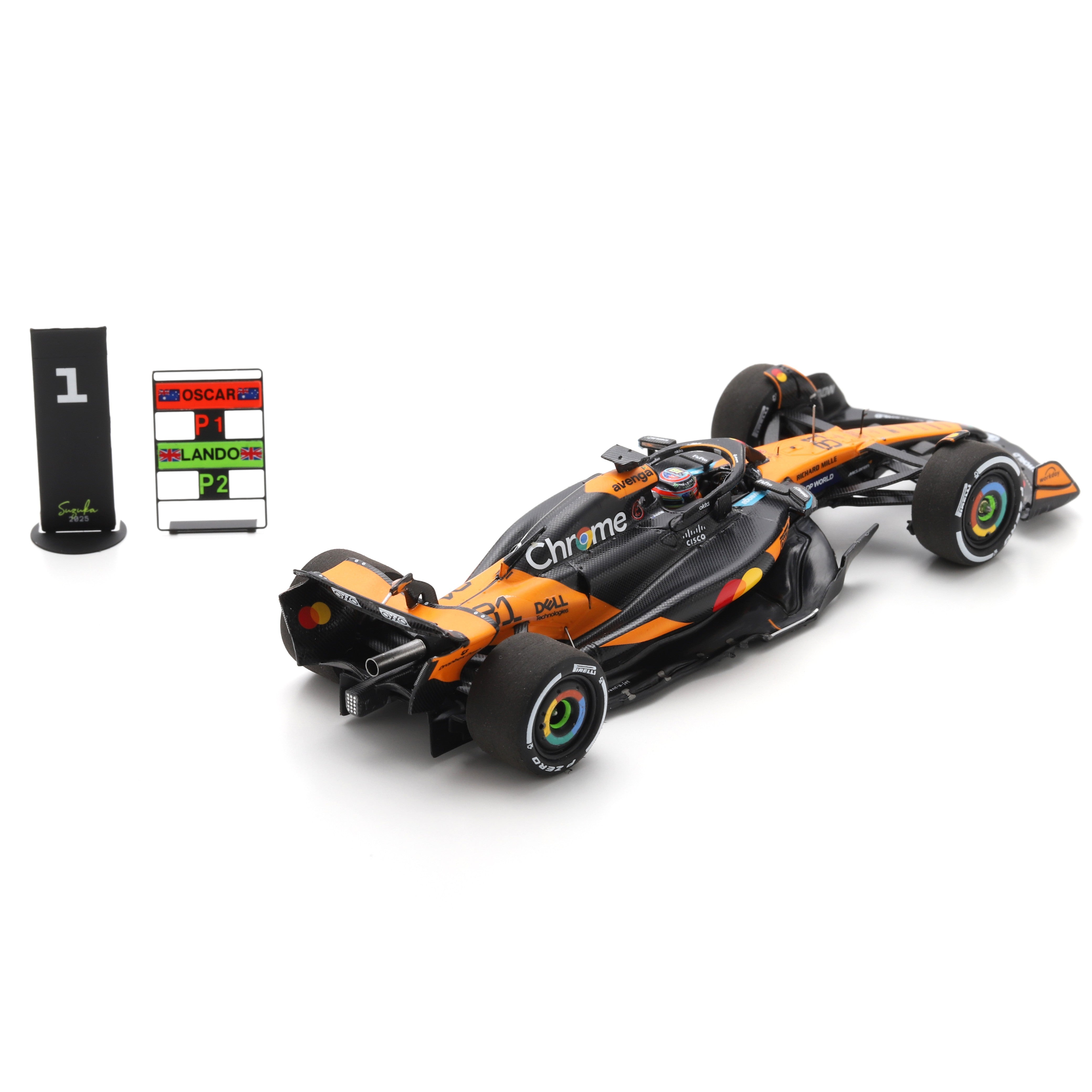 Spark McLaren Racing F1 Racing F1 MCL39 Oscar 2025 Chinese GP Winner Model Car With Podium Stand And Pit Board Unisex - Papaya - 1:43 Scale